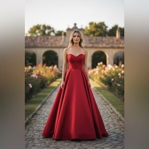 Red Strapless A-Line Ball Gown with Shawl